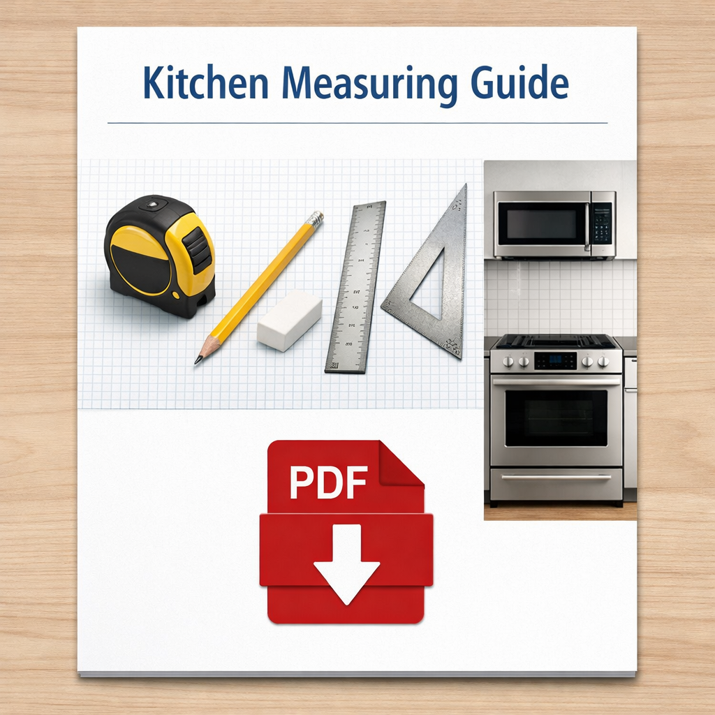 an image of a file like a pdf  download with a lable that says Kitchen Measuring Guide  use images like Tape measureGraph paperPencil and eraserStraig