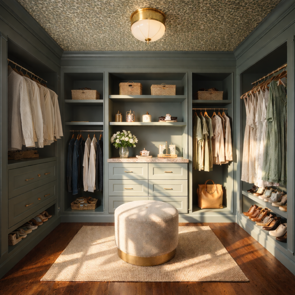 Muted teal moss leopard closet
